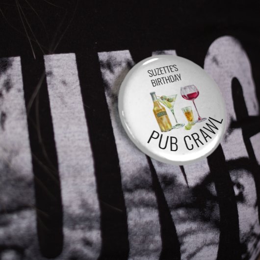 Feestcafé Bar Crawl Bier Wijn Alcohol Verjaardag Ronde Button 7,6 Cm