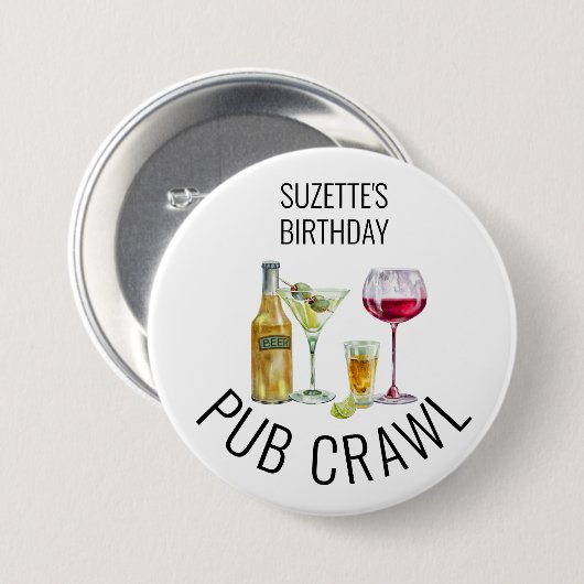 Feestcafé Rondje Bier Wijn Alcohol Verjaardag Ronde Button 7,6 Cm (Voorkant /achterkant)