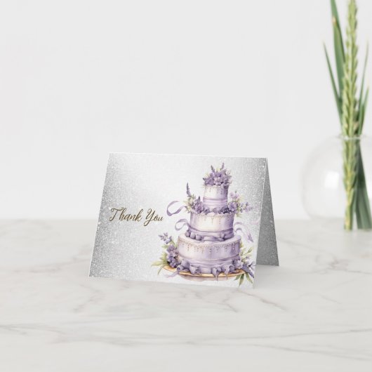 Feestcake Lavendel Bloemige Waterverf Elegant Bedankkaart (Voorkant)