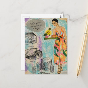 Feestcollage in jaren 50-stijl in mixed media briefkaart