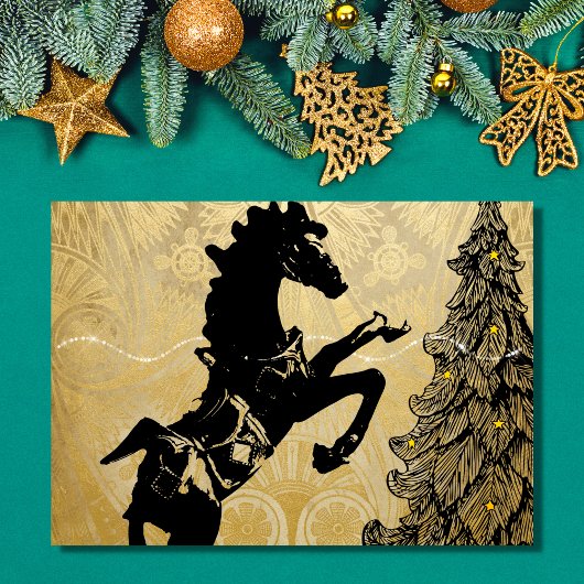  feestdag bij fokpaarden en -kerstbomen kaart