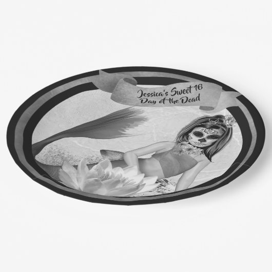 Feestdag Dodenfeest Suiker Schedel Zeemeermin Goth Papieren Bordje (Gekanteld)