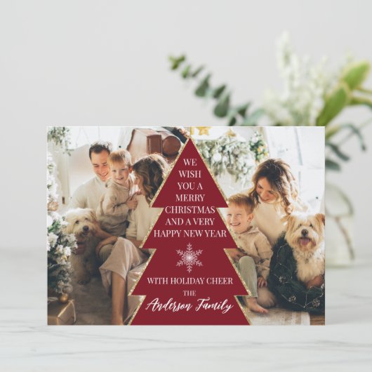 feestdag feestdag feestelijke kerstboomfoto's feestdagenkaart (Staand voorkant)