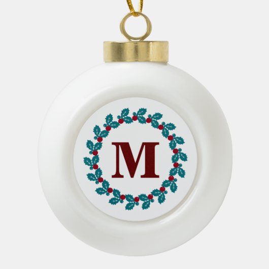  feestdag Floral Wreatmonogram Keramische Bal Ornament (Voorkant)