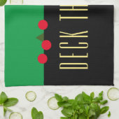  feestdag groen rood zwart "DECK THE HALLS" Theedoek (Gevouwen)