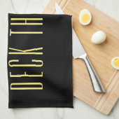  feestdag groen rood zwart "DECK THE HALLS" Theedoek (Quarter Fold)