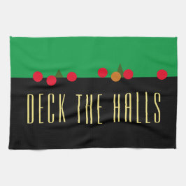  feestdag groen rood zwart "DECK THE HALLS" Theedoek