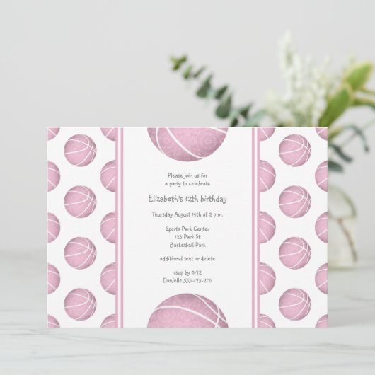 feestdag in dusty roze basketballen kaart (Staand voorkant)