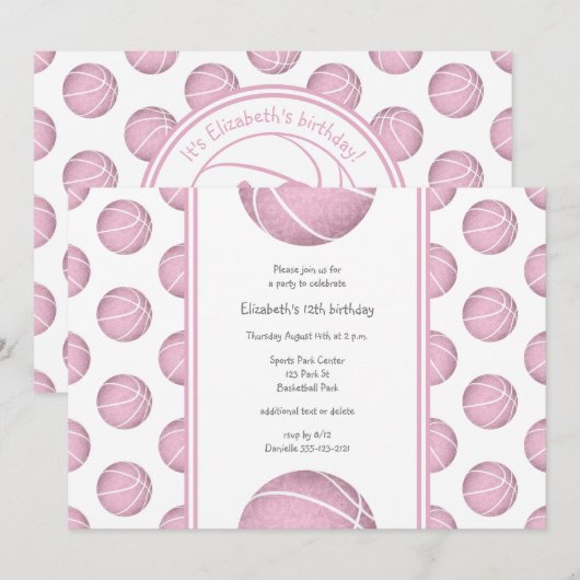 feestdag in dusty roze basketballen kaart (Voorkant / Achterkant)