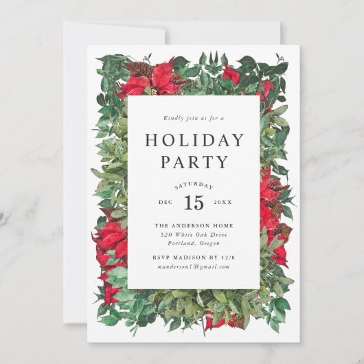  feestdag in Poinsettias en Greenery Kaart (Voorkant)