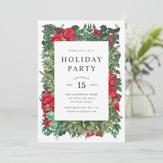 feestdag in Poinsettias en Greenery Kaart (Staand voorkant)