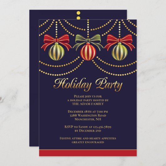 Feestdag Kerst Ornamenten Uitnodiging (Voorkant / Achterkant)