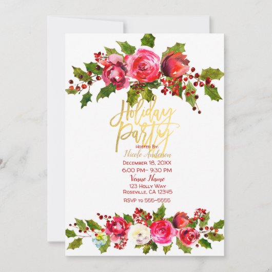 FEESTDAG KERSTFEEST Holly Berry Floral Kaart (Voorkant)