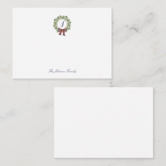 feestdag kerstmis met borstpooier monogram notitiekaartje (Voorkant / Achterkant)