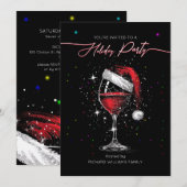 Feestdag Kerstmis Santa Hat Wijn Glas Licht Kaart (Voorkant / Achterkant)