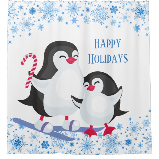 feestdag kerstpinguïns douchegordijn (Voorkant)