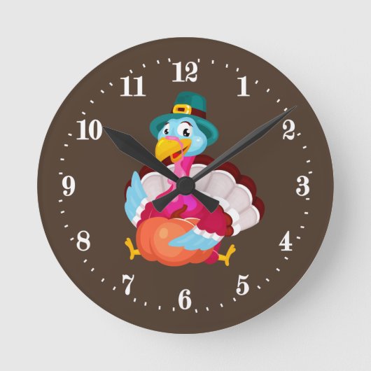 feestdag met een schattige Thanksgiving Ronde Klok (Voorkant)