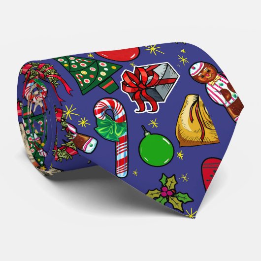  feestdag met kerstretro stropdas (Opgerold)