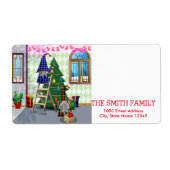  feestdag met witte sneeuw etiket (Voorkant)