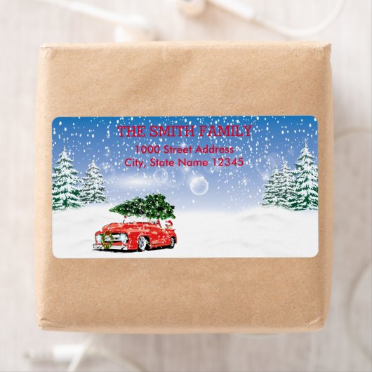  feestdag met witte sneeuw voor kerstmis etiket (Insitu)