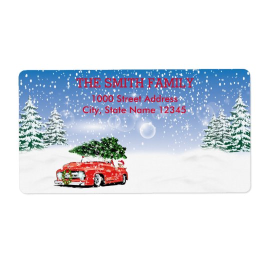 feestdag met witte sneeuw voor kerstmis etiket (Voorkant)