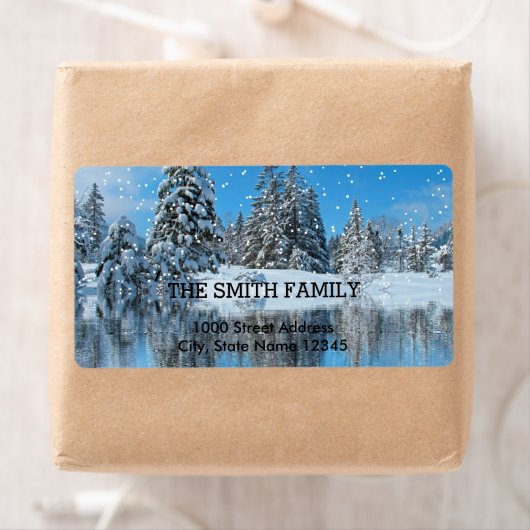 feestdag met witte sneeuw voor kerstmis etiket (Insitu)