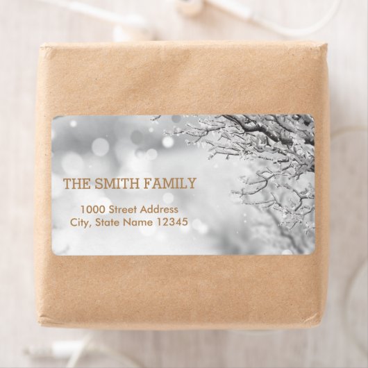  feestdag met witte sneeuw voor kerstmis etiket (Insitu)