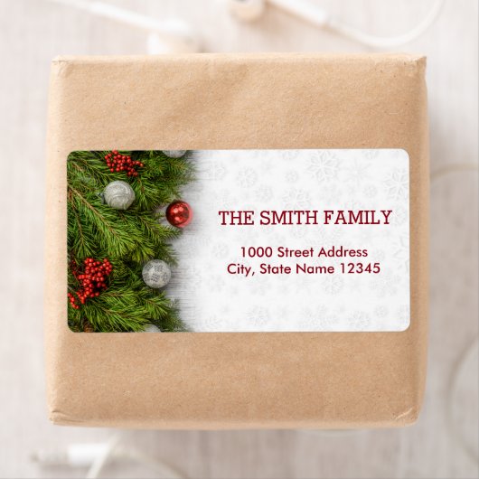  feestdag met witte sneeuw voor kerstmis etiket (Insitu)