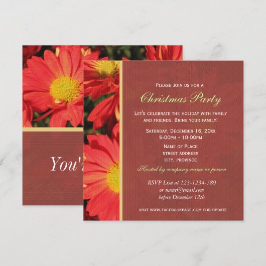 feestdag oranje feestbloemen kerstfeest kaart (Voorkant / Achterkant)