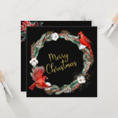 feestdag, rode kardinalen - Kerstmis Kaart (Voorkant / Achterkant in situ)