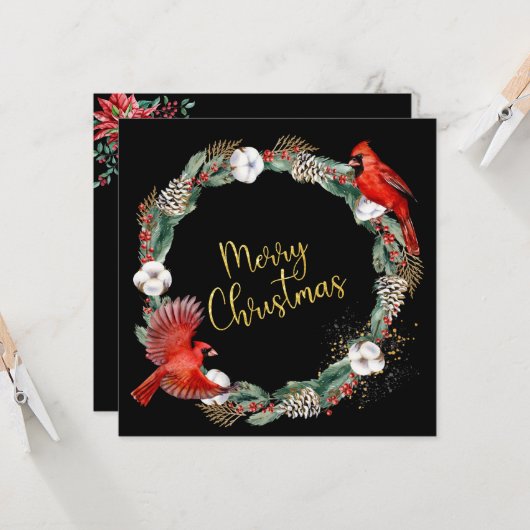 feestdag, rode kardinalen - Kerstmis Kaart (Voorkant / Achterkant in situ)