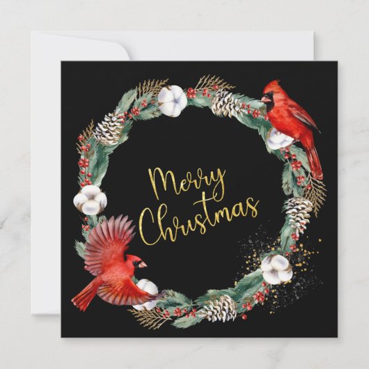 feestdag, rode kardinalen - Kerstmis Kaart (Voorkant)