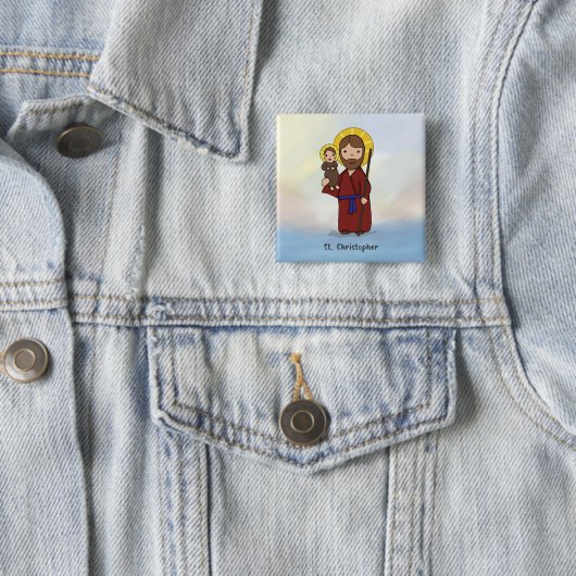 Feestdag Sint-Christoffel Heilige Vierkante Button 5,1 Cm (In situ)