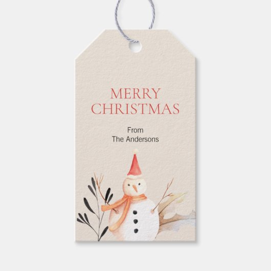 feestdag Snowman Kerstmis Cadeaulabel (Voorkant)