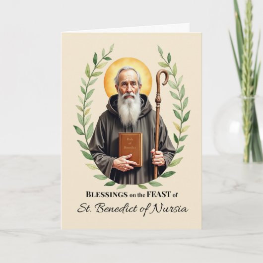 Feestdag van Sint-Benedictus van Nursia Bladerkran Kaart (Voorkant)