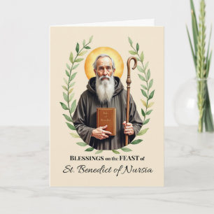 Feestdag van Sint-Benedictus van Nursia Bladerkran Kaart