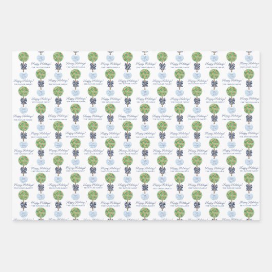 Feestdagen Blauw en Wit Chinoiserie met Citrus Inpakpapier Vel (Voorkant)