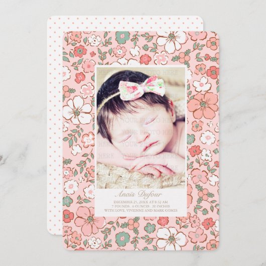Feestdagen Bloemen Geboorte Aankondiging Fotosjabl (Voorkant / Achterkant)