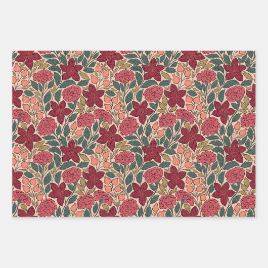 Feestdagen bloemen & maretak inpakpapier vel (Voorkant)