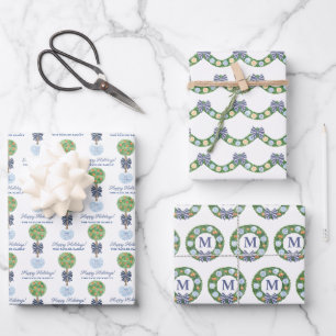 Feestdagen Blue en White Chinoiserie met Citrus Inpakpapier Vel