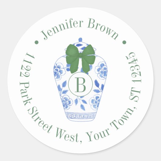 Feestdagen Chinoiserie Monogram Retouradres Ronde Sticker (Voorkant)