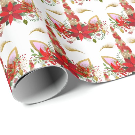 Feestdagen Chrismas Unicorn Lashes White Gold Merr Cadeaupapier (Rol Hoek)