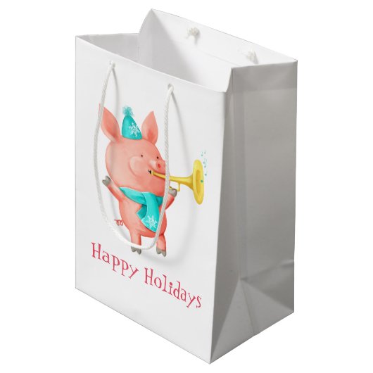 Feestdagen Cute Pig Medium Cadeauzakje (Voorkant Gekanteld)