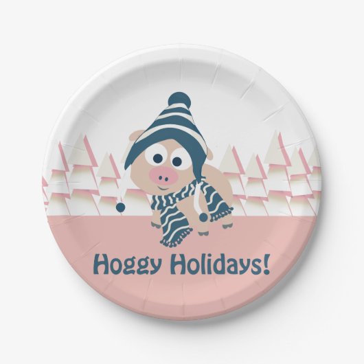 Feestdagen! Cute Winter Pig Papieren Bordje (Voorkant)