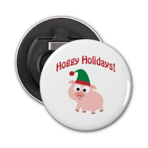 Feestdagen! Elf Pig Button Flesopener