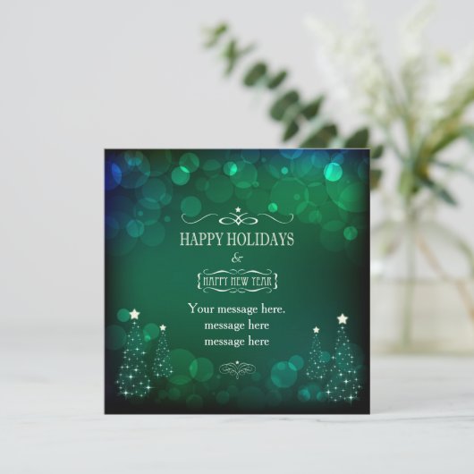 Feestdagen Emerald Bokeh Christmas Invitation Kaar Kaart (Staand voorkant)