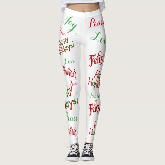 Feestdagen Feliz Navidad Print Womens Leggings (Voorkant)