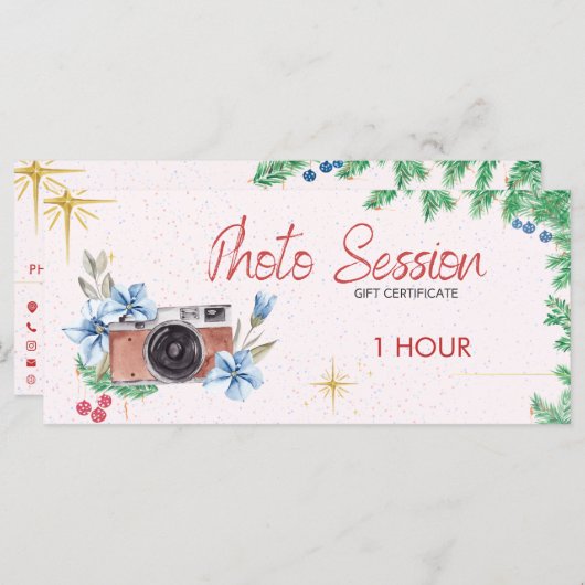 Feestdagen fotosessiebon, cadeaukaart (Voorkant / Achterkant)