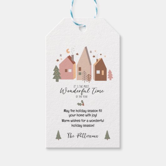 Feestdagen Gift Labels Boho Huizen gepersonaliseer Cadeaulabel (Voorkant)