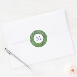 Feestdagen groen krans monogram envelop afdichting ronde sticker